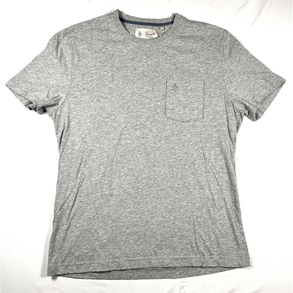 Original Penguin Mens Gray Short Sleeve Pocket T-Shirt Size Large Heather Crew